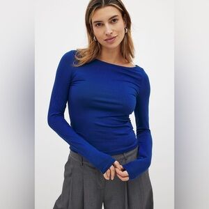 NA-KD Boat Neck Long Sleeve Top Blue Size XS‎